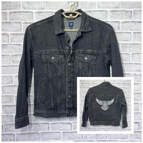 GAP Jackets & Blazers - 🦅|•GAP•| Black Eagle Back Jean Jacket Size Kids XXL Women Small